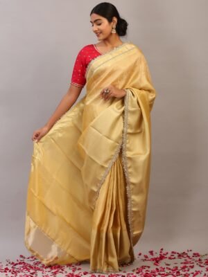 Royal Heritage Golden Zari Silk Saree with Designer Red Blouse