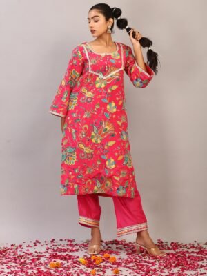 Raghusiya Gulnaar Pink Floral Embroidered Kurta Set with Palazzo & Dupatta