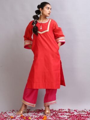Scarlet Grace Embroidered Kurta Set with Palazzo & Dupatta